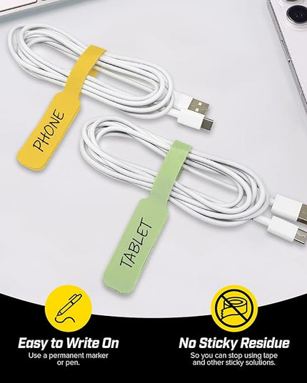 Wrap-It Storage Cable Labels - Large, Macaron (30-Pack) - Colorful Write-On Tags for Basement and Office Organizing