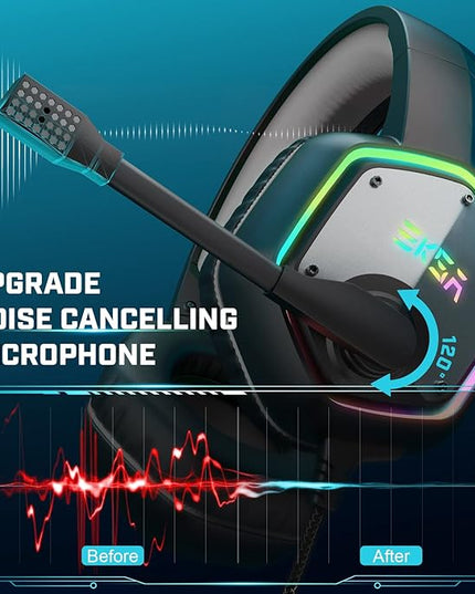EKSA E1000 USB Gaming Headset for PC, Computer Headphones with Microphone/Mic Noise Cancelling, 7.1 Surround Sound, RGB Light - Wired Headphones for PS4, PS5 Console, Laptop, Call Center