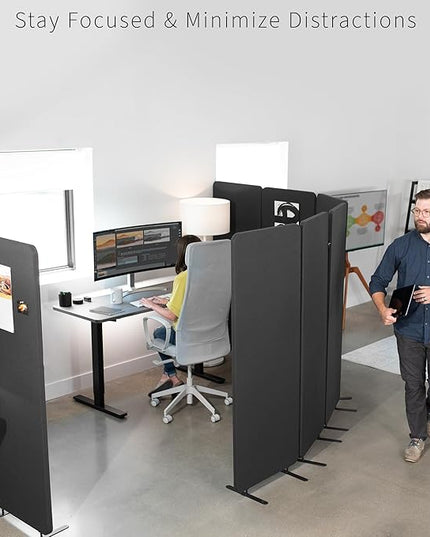 VIVO Freestanding 72 x 66 inch Privacy Panel, Cubicle Divider, Acoustic Wall Partition, x3 24 inch Panels, Dark Gray, PP-3-T072D