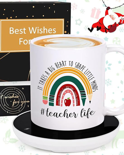 LiqCool Teacher Gifts for Women, Coffee Mug Warmer & It Takes a Big Heart Coffee Mug, Best Teacher Christmas Gifts, Teacher Appreciation Gifts for Daycare/Preschool/Retirement/End of Year(11 Oz)