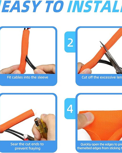 Automotive Wire Loom Tubing, Split Braided Cord Protectors from Pets No Chew, Flexible Cable Sleeve Cable Management for TV/Computer/Electric Wires (Orange, 5/8"-10ft)
