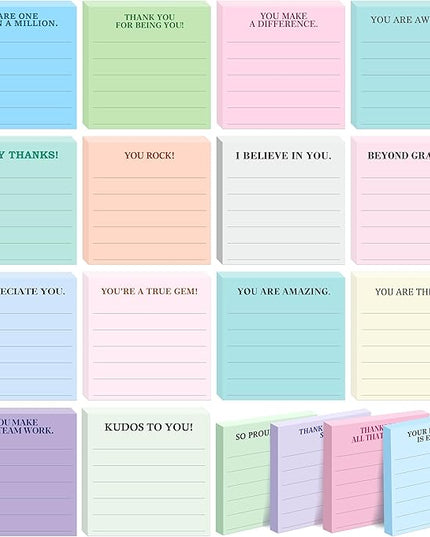 18 PCS Inspirational Sticky Notes with Lines, Adhesive Note Pads Motivational Fun Notepads, Employee Appreciation Gifts Bulk for Teacher, Nurse, Coworkers, Office, Work & Study Supplies (3” x 3“)