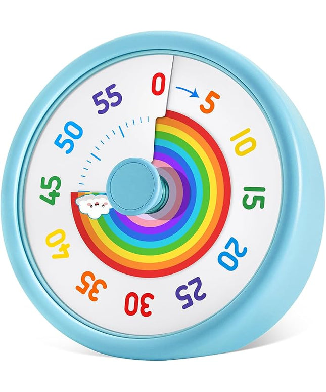 HIPPIH Visual Timer for Kids, 60 Minute Countdown Timers for Classroom Kitchen Office, Rainbow Disk Desk Timer Clock with Silent Operation, Pomodoro Timer Time Management Tools for Toddler ADHD Blue