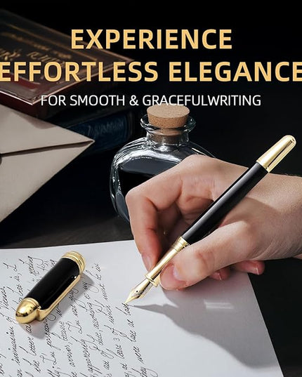 YUMSWETP Luxury Fountain Pen Gift Set For Writing Smooth, Fine Nib, Includes Refillable Ink Converter &10 Black 3.4mm Ink Cartridges Metal Pen,Journaling Fancy Pen