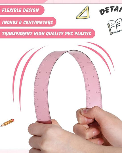 ForraFun 60 Pcs Plastic Clear Rulers 12 Inch, Transparent Assorted Color Ruler Bulk, with Imperial and Metric Scales for Home Office Supplies, Available in 6Colors(Vintage Colors)