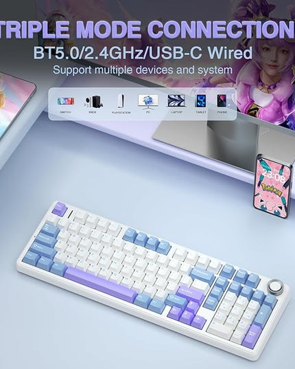 AULA F99 Pro Wireless Mechanical Keyboard with Knob,Creamy Sound,Tri-Mode BT5.0/USB-C/2.4GHz Hot Swappable Keyboard,Gasket Structure,RGB Backlit Computer Gaming Keyboards