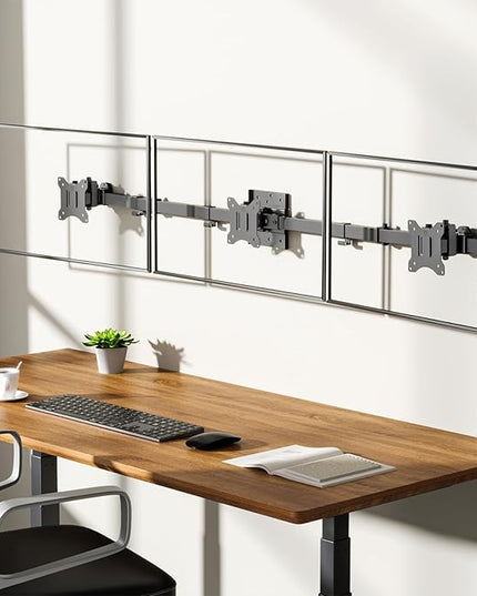 WALI Triple Monitor Wall Mount for 17 to 32 Inch, Computer Monitor Arm for 3 Screens, Swivel Tilt Wall Mount with Mounting Holes 75x75/100x100mm, Per Arm Holds Up to 15.4lbs (013ARM), Black