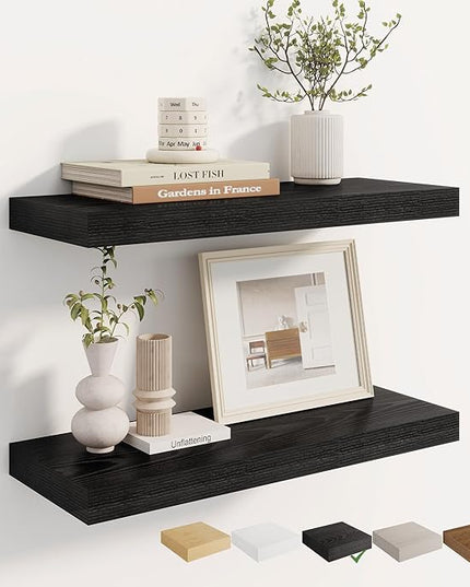 Dreamland 24 Inches Floating Shelves for Wall, 8" Deep Long Floating Shelves Set of 2, Large Display & Storage Shelf, Wall Shelf for Bathroom Bedroom Living Room Kitchen Office, Black