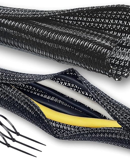 Cable Management Split Wire Loom Sleeve - Cord Hider & Protector for Desk, Pet Chew Proof, Wire Cover Organizer, Flexible Tube for Wires and Cables (1 Inch 12FT, Black)
