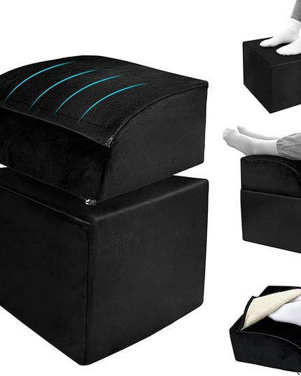 Adjustable Foot Rest Under Desk Removable Warmer Pocket Desk Foot Stool with High-Density Foam and Washable Cover Ergonomic Black Leg Rest for Home Office
