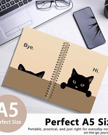 Funny Cat Notebook Journal, Funny Peeking Spiral Notebook, Cat Lover Gifts for Women Men, Black Cat Gifts for Girls, Cat Notepad for School Supplies, Office Supplies 5.5x8.3 Inch