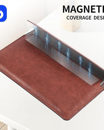 13 inch Genuine Leather Laptop Sleeve for MacBook Air 13 inch M4 M3 M2 M1 2025-2018 & MacBook Pro 13 inch M2/M1 2025-2016,Magnetic Closure Protective Case with Microfiber Lining,Red Brown