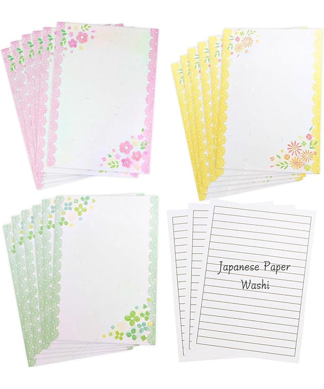 Iyo Washi Stationery Paper Flower Print 15 Sheets x 3 Book Set (9.7 x 6.9 inch), Made in Japan, Japanese Paper, Printable, Inkjet Printer, for Letter Writing, Greeting Card