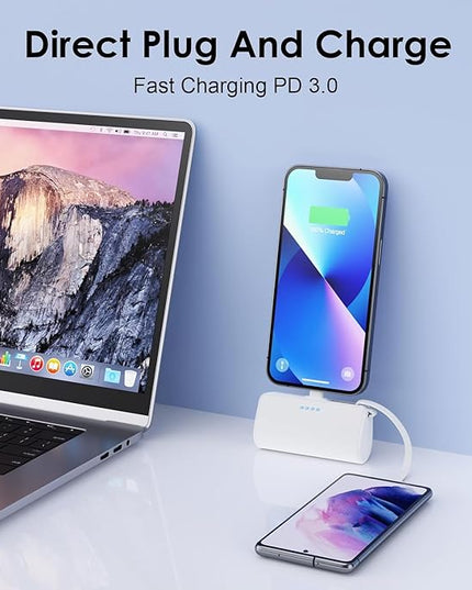 Feob [2 Pack] Mini Portable Charger 5200mAh,Ultra-Compact PD Fast Charging Power Bank,LCD Display Cute Battery Pack Backup Charger Compatible with with iPhone 14/14 Pro Max/13/13 Pro/12/XR/8/7/6