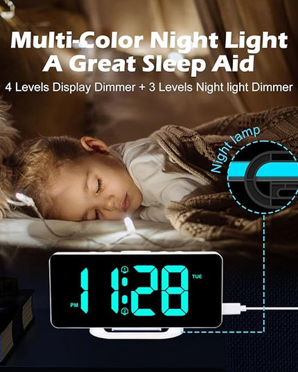 ALANAS RGB Digital Alarm Clock, Color Changing Mood Light with 10 Colors, Dual Alarm with Snooze, Dimmable Display, USB Charger, Adjustable Volume, Plug in, Bedroom Desk Clock for Teens, Adults