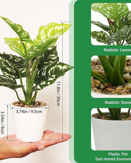 HNCSDD 11.8 Inch 3 Pcs Small Fake Plants Artificial Potted Plant Indoor Faux Tropical Plant for Home Office Table Shelf Desktop Décor