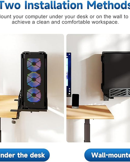 Suptek Clamp-on Desk Extender PC Desk Mount Holder,Standard and Large Gaming Computer Case Stand, Adjustable Width PC Mount, Black