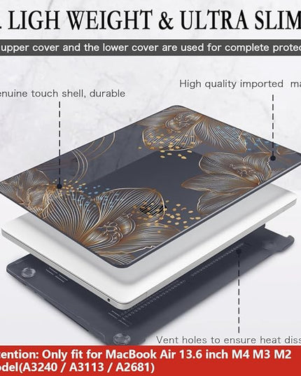 CISSOOK Gorgeous Flower Case for MacBook Air 13.6 inch M4 M3 M2 2025 2024 2022 Release, Hard Shell Case with Keyboard Cover +Screen Protector for MacBook Air 13 inch A3240 A3113 A2681