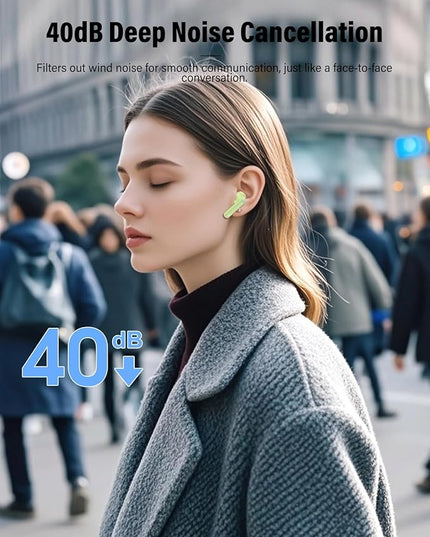 Wireless Earbuds, Bluetooth 5.4 Headphones Bass Stereo, Ear Buds with Noise Cancelling Mic, LED Display in Ear Earphones Clear Calls, IP7 Waterproof Bluetooth Earbuds for Laptop/Phones, Grass Green