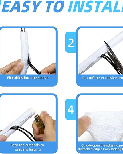 Automotive Wire Loom Tubing, Split Braided Cord Protectors from Pets No Chew, Flexible Cable Sleeve Cable Management for TV/Computer/Electric Wires (White, 3/8"-25ft)