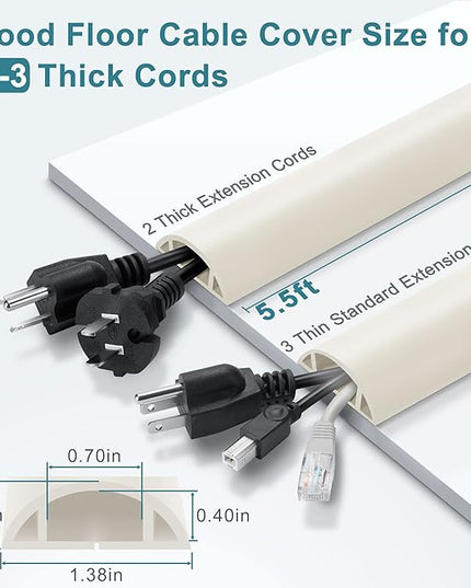 5.5FT Floor Cord Cover, Beige Soft Cable Cover Floor, Large Size Extension Cord Covers for Floor, Power Cord Protector Floor Wire Cover - Cord Channel Diameter: 0.7" (W) x 0.4" (H)