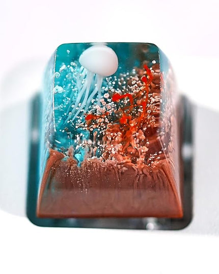 Jellyfish Artisan Keycap Brown Yellow Ocean R1 SA Profile Custom Sea Creature Keycaps 1U ESC Handmade Gaming Sea Resin Key Cap Cherry MX Switch Compatible Mechanical Keyboard Jellyfish Lover Gift