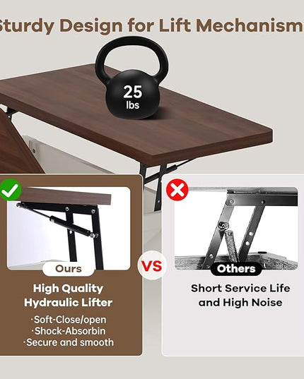 Airynee Farmhouse Coffee Table with Hydraulic Lifter, Square Coffee Table with Large Hidden Storage Compartment for Living Room, Wooden Coffee Tables with Brown Flip-Top Lids for Home Office, White
