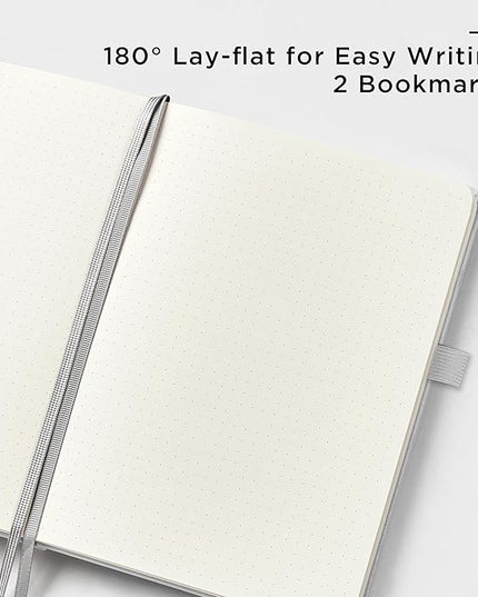 &And Per Se Dotted Journal Notebook, A5 Hardcover Leather Bullet Dotted Journal, 160 Pages 100 gsm Thick Paper, 3 Sheets of Stickers Included- 5.7'' x 8'' (Grey)