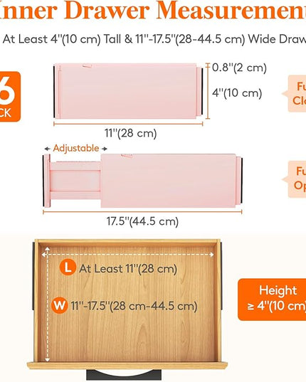 Lifewit 16 Pack Drawer Dividers 4" High, 11-17" Adjustable Drawer Organizers for Clothes, Expandable Dresser Separators in Bedroom/Bathroom/Kitchen/Fridge/Office Organization and Storage, Pink
