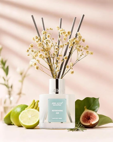 Airkeep Reed Diffuser Set,3.38 fl oz (100 ml) - Refreshing Air Oil Diffusers with 8 Reed Sticks, Home Fragrance Reed Diffuser for Bathroom Shelf Decor