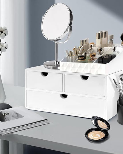 Charmewooden Desk Organizer with Drawers Countertop Drawer Organizer Drawers for Desk Top Home Office Workspace Bathroom Toiletries Supplies (white)