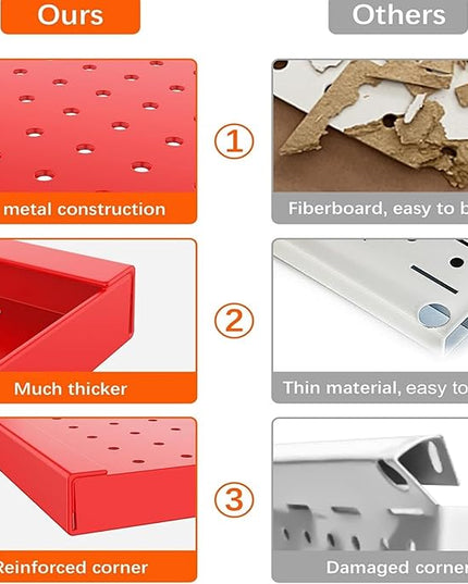 TORACK 3 PCS Metal Pegboard Panels(12x24 inch) for Wall Garage Tools Storage Pegboard System for Workbench, Modular Peg Board Tool Organizer Board Kit(Pack of 3, Red)