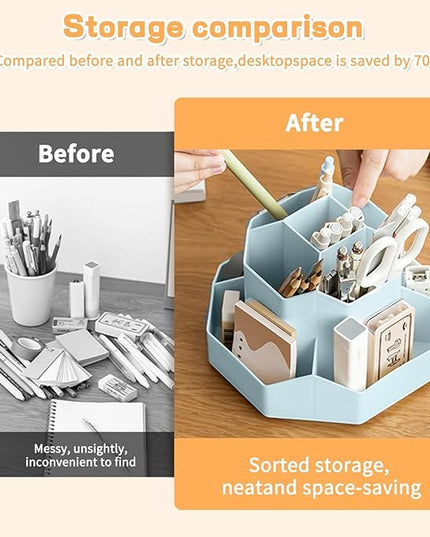 Pencil Pen Holder for Desk,9 Slots 360 Degree Rotating Desk Organizers,Desktop Storage Stationery Supplies Organizer, Cute Pencil Cup Pot For Office, School, Home(Blue)