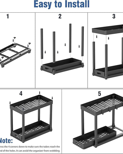 2 Pack Pull-Out Storage Organizers, Under Sink Organizer and Storage for Bathroom & Kitchen,Multi-Purpose Under Cabinet Organizers and storage Black