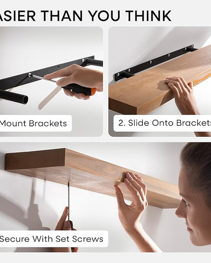 Homeforia 60 inch Golden Oak Floating Shelf, High End Solid Real Wood 60inch Small Floating Shelves for Wall Mounted, Oak Wooden 60in Floating Shelves, Heavy Duty Bracket, 60 X 6.5 X 1.75 in, Set of 3