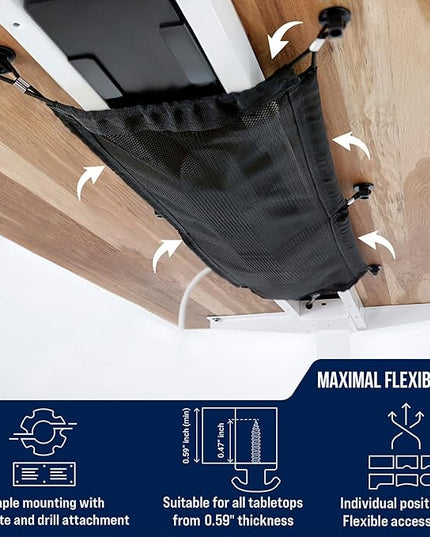 Cable Management net - Under Desk Wire Management - Flexible Under Desk Cable Management Tray Black