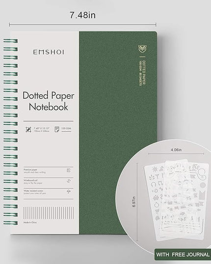 EMSHOI Dotted Journal Spiral Notebook 7.48" x 10.15" - 2 Pack 320 Pages 100gsm Thick Paper, B5 Dot Grid Notebook, Plastic Hardcover Journals for Writing Drawing Women Men Work School Supplies