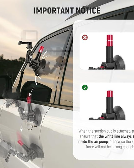 NEEWER Triple Suction Cup Car Mount Compatible with Insta360 X5 X4 GoPro DJI OSMO 360 Cameras, Quick Release Outside Windshield Magic Arm Mount Kit with 2 in 1 Extension Pole/Selfie Stick, CA065