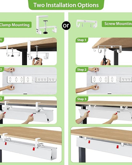 KEEGH Large 36" Under Desk Cable Management Tray - Under Desk Cord Organizer - Clamp/Screw Mount - Support Upto 70lbs - Wire Management - Gaming/PC Cable Tray - Cord Hiders for Office/Home, White