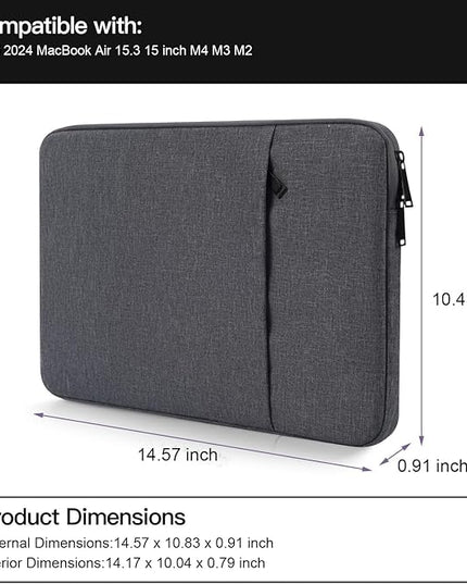 15 inch Laptop Sleeve Case for 2025 2024 MacBook Air 15 inch with Apple M2 M3 M4 Chip A2941 A3114 A3241, Water-Resistant Shockproof Carrying Bag Cover -Space Gray