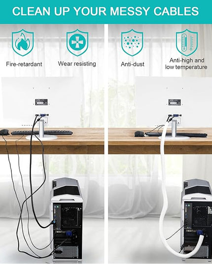 6.6ft - 2/3 inch White Cable Sleeve, Cable Organizer for Desk PC TV Computer, Wire Protector Cable Wrap Cover, Cord Management for Home Office