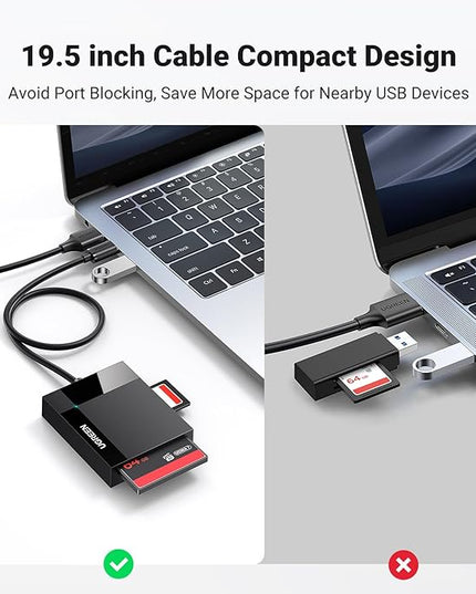 UGREEN SD Card Reader USB 3.0 Card Hub Adapter 5Gbps Read 4 Cards Simultaneously CF, CFI, TF, SDXC, SDHC, SD, MMC, Micro SDXC, Micro SD, Micro SDHC, MS, UHS-I (Black)