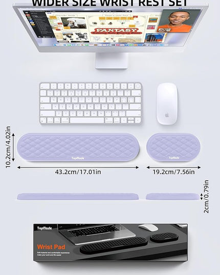 TopMade Upgraded Wider Wrist Rest Set, Soft Memory Foam Keyboard Hand Rest Pad, Computer Ergonomic Keyboard Mouse Wrist Support for Typing Pain Relief, Comfort for Office, Gaming, Study, Purple