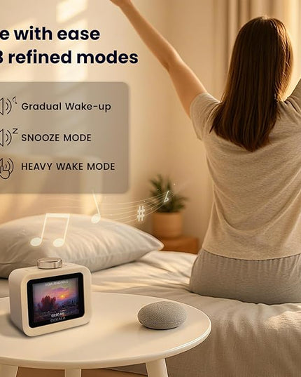 Dekala ChronoSense Alarm Clock for Bedroom Temperature Humidity, 7-Day Programmable 4 Alarms, 100dB Loud Gradual Alarm for Heavy Sleeper, Visual Timer Clock Radio，White Noise Sound Machine