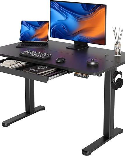 YDN Standing Desk with Drawers, 48 x 24 Inch Adjustable Height Stand Up Desk, Sit Stand Computer Desk for Home Office, Black