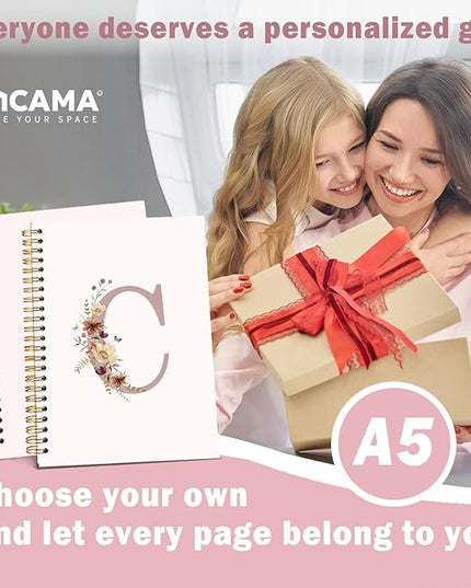 Lacama Customized Monogrammed Gifts, Pink Initial Letter C Notebook Journal, Aesthetic Wildflower Personalized Spiral Notebook, Birthday Gifts for Women, School Supplies, Office Supplies 5.5x8.3
