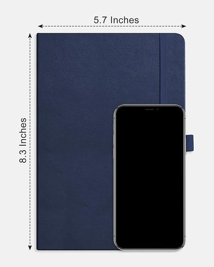RETTACY Graph Grid Paper Notebook, 192 Pages, A5 Medium Size (5.7'' x 8.3''), 5 Squares per Inch, Leather Hardcover, 100 GSM Thick Paper, for School, Students, Math, Engineering (Navy Blue)