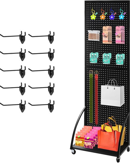 2'x 6' Metal Pegboard Display Stand with a Plate, Peg Board Panels, Standing Pegboard Display, Craft Fair Display Rack, Art Display Stand, Extra 10 pieces Hooks-Black