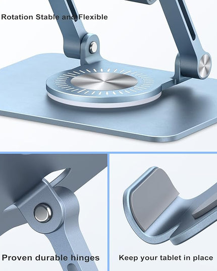 Tablet Stand Adjustable with 360° Swivel Base Aluminum Tablet Stand Holder for iPad/Samsung/iPad Pro Air Mini/Galaxy/Switch, Blue