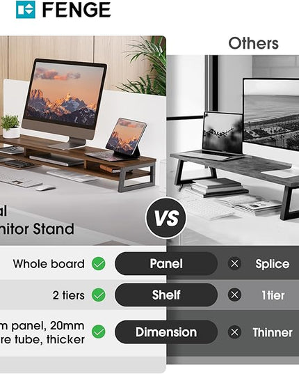Fenge Dual Monitor Stand for Desk, 42.5in Large Monitor Riser for 2 Monitors, 2 Tier Computer Office Desk Top Shelf, Desktop Storage Stand for Laptop, PC, Computer, Printer